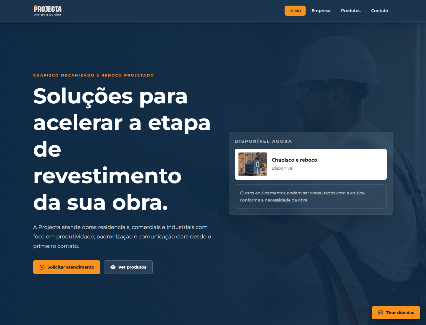 Captura da página inicial do site Projecta Soluções